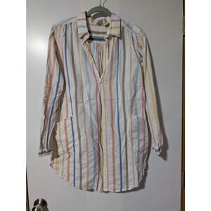 Boo Gemes Women's Size XS Striped Beach Shirt Dress with front Pockets